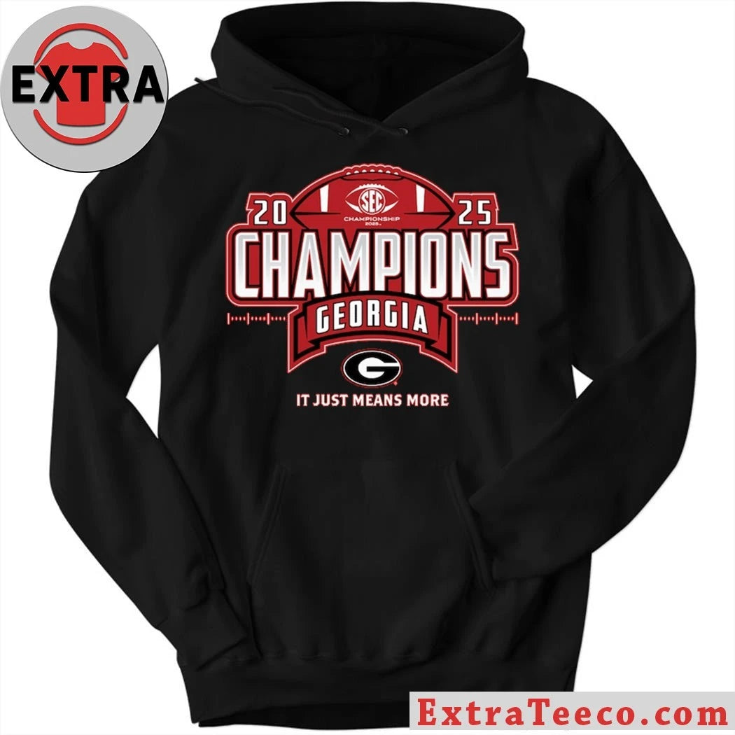 Official Blue 84 Red Georgia Bulldogs 2025 SEC Football Champions Locker Room Logo Shirt