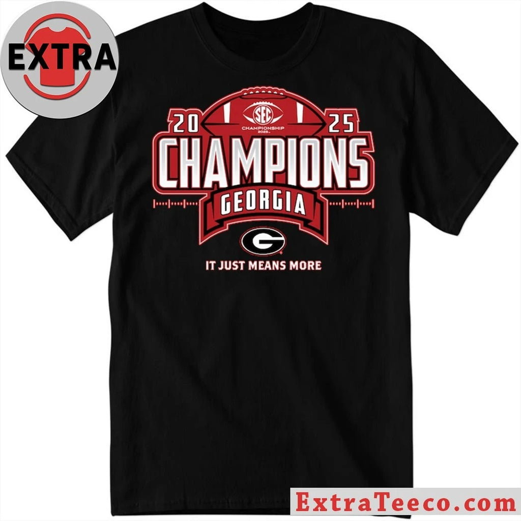Official Blue 84 Red Georgia Bulldogs 2025 SEC Football Champions Locker Room Logo Shirt