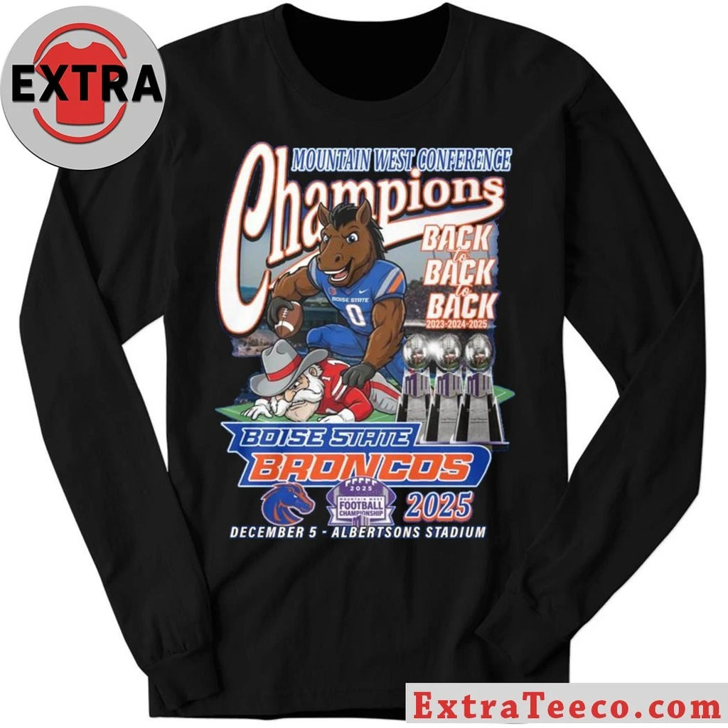 Official Boise State Broncos win the Mountain West Conference football Championship Back2Back 2025 December 5 Albertsons Stadium Shirt