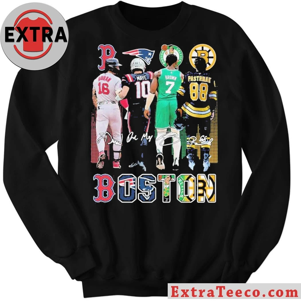 Official Boston Celtics Brown Bruins Pastrnak Patriots Maye Red Sox Duran Signature 2025 T-Shirt