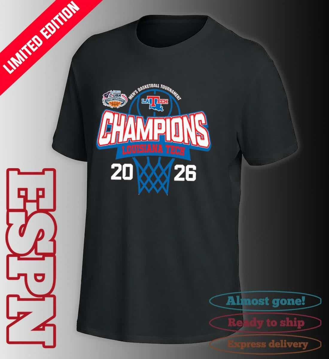Official C-USA Men’s Basketball Tournament 2026 Champions Louisiana Tech Bulldogs T-Shirt