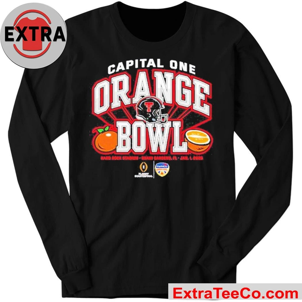 Official Capital One Orange Bowl 2026 CFP Texas Tech Red Raiders Helmet And Logo Shirt