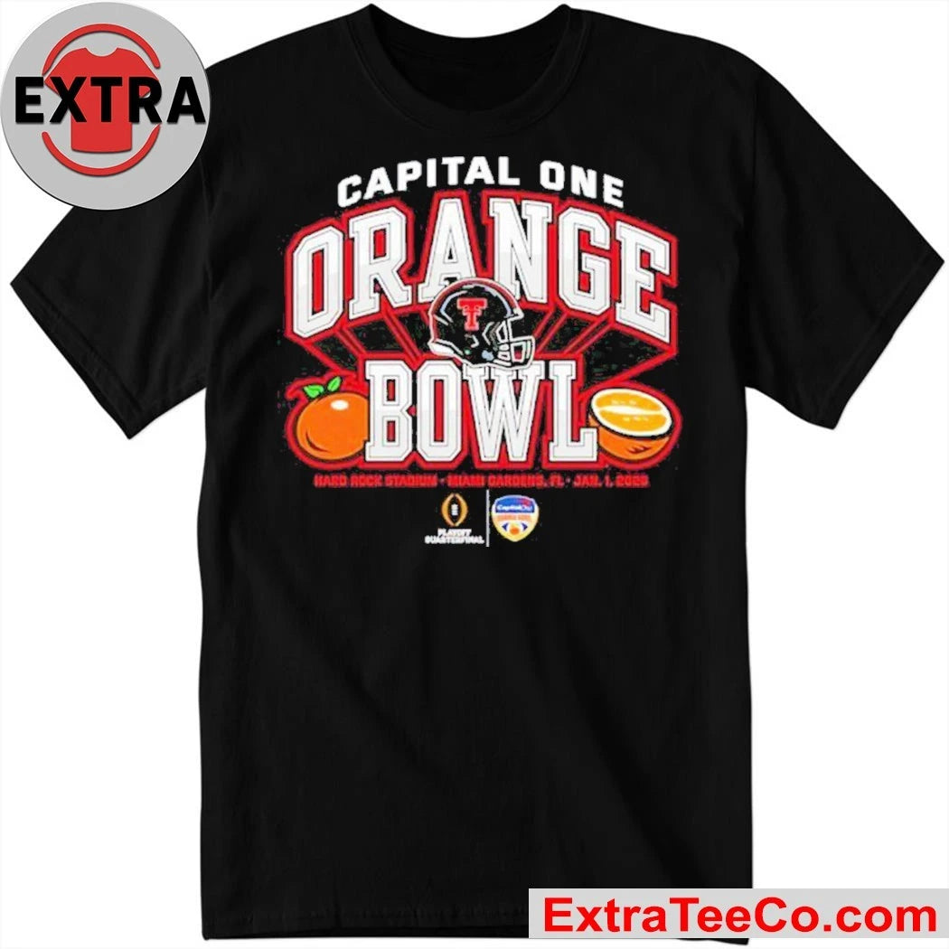 Official Capital One Orange Bowl 2026 CFP Texas Tech Red Raiders Helmet And Logo Shirt