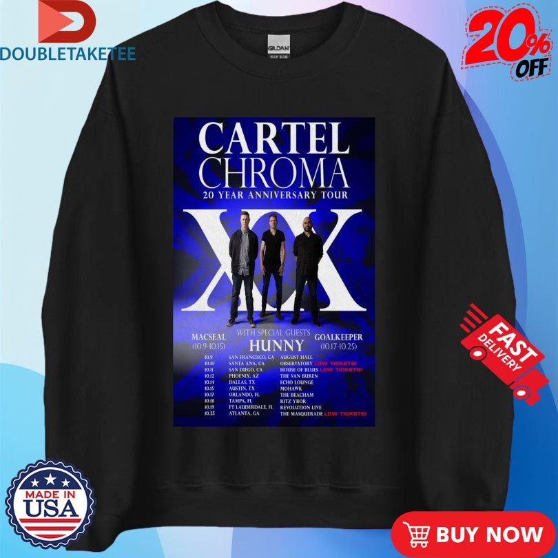 Official Cartel Chroma 20 Year Anniversary Tour 2025 Hunny Golakeeper Shirts