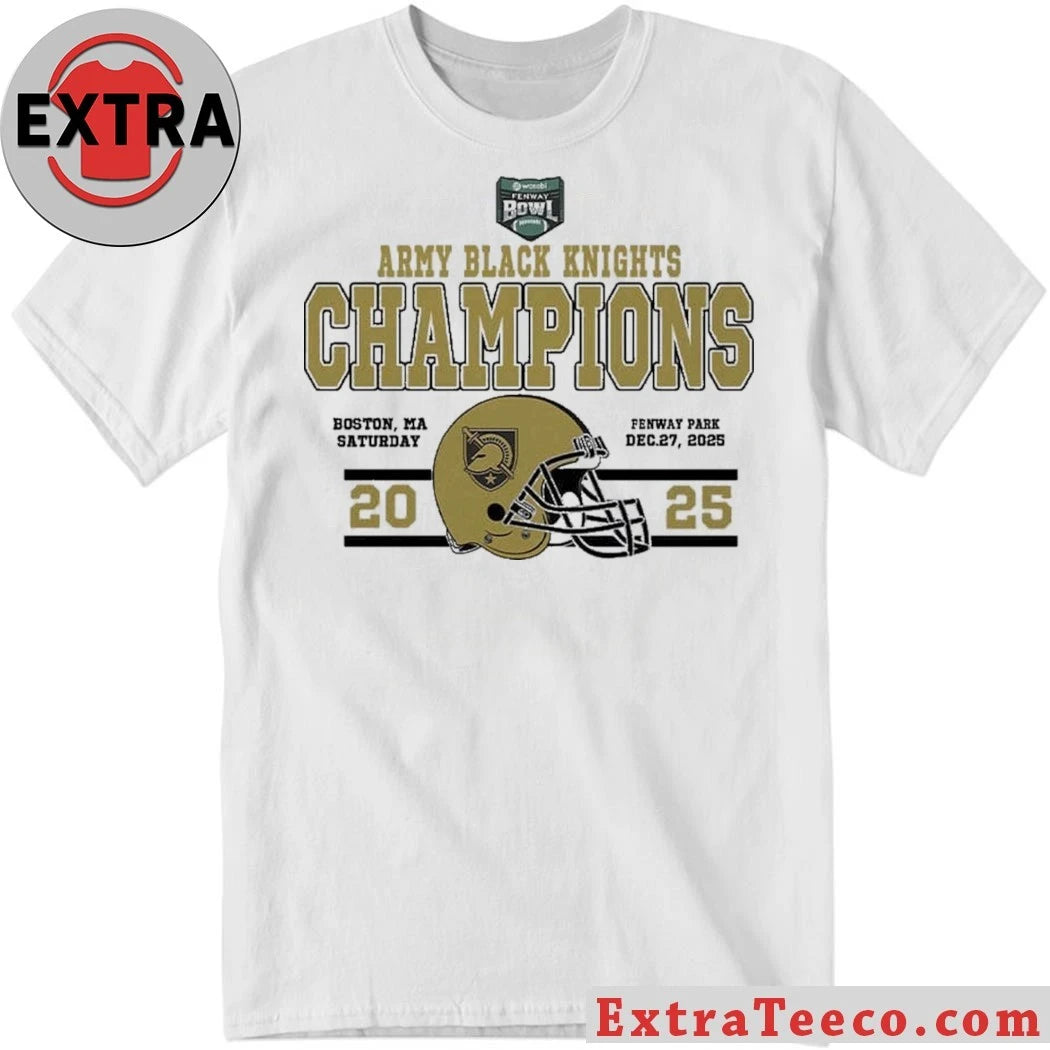 Official Celebrate Army Black Knights Football Named To Champions 2025 Wasabi Fenway Bowl Helmet And Logo T-Shirt