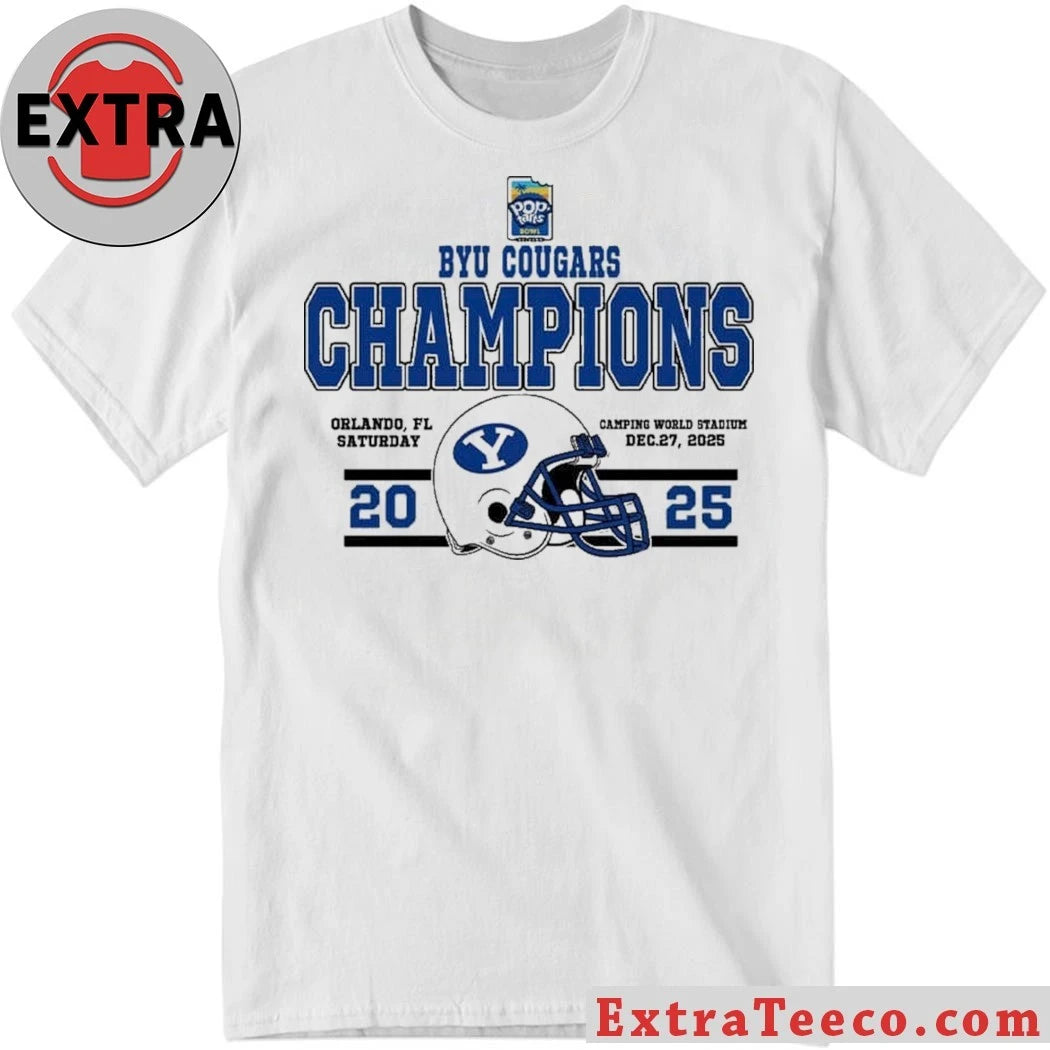 Official Celebrate BYU Cougars Football Named To Champions 2025 Pop-Tarts Bowl Helmet And Logo T-Shirt