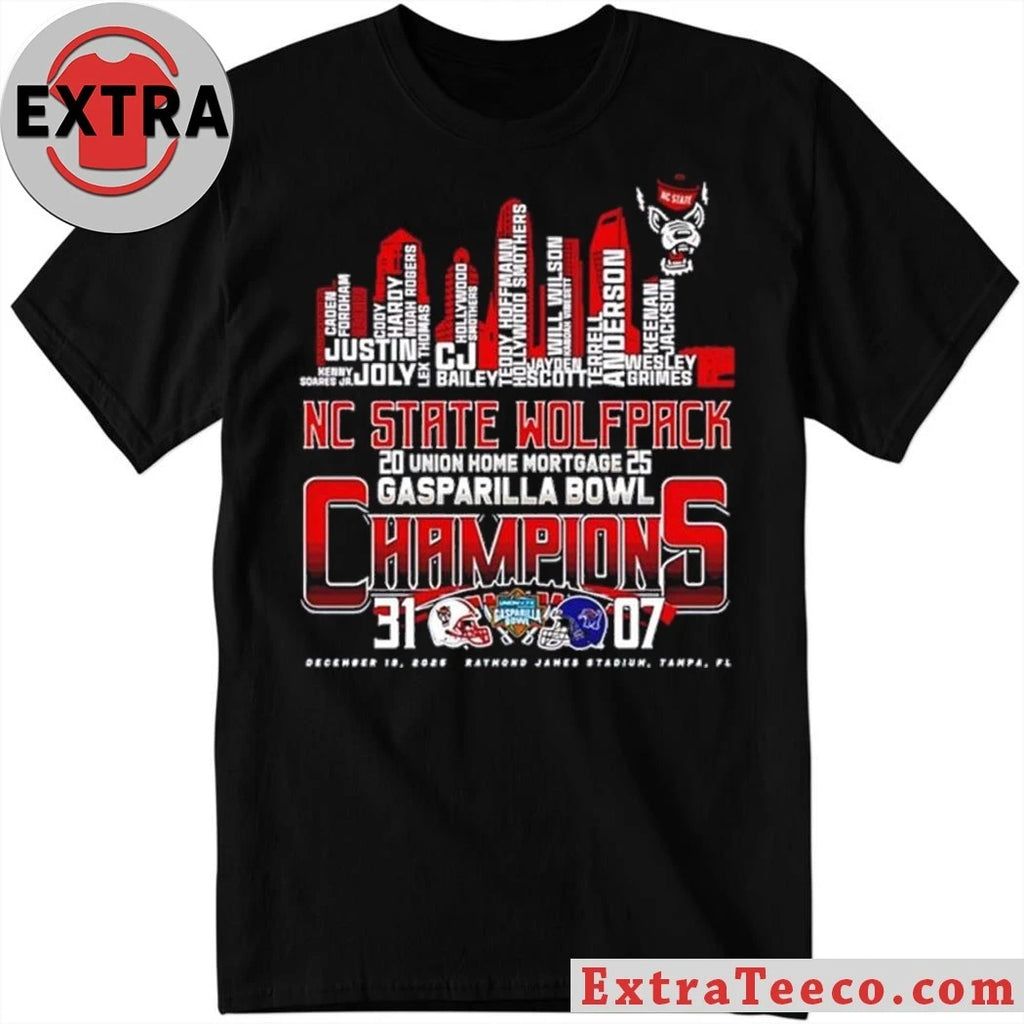 Official Celebrating the NC State Wolfpack Gasparilla Bowl victory with a score of 31-07 at Raymond James Stadium, Tampa, FL, December 19, 2025 City And Logo T-Shirt