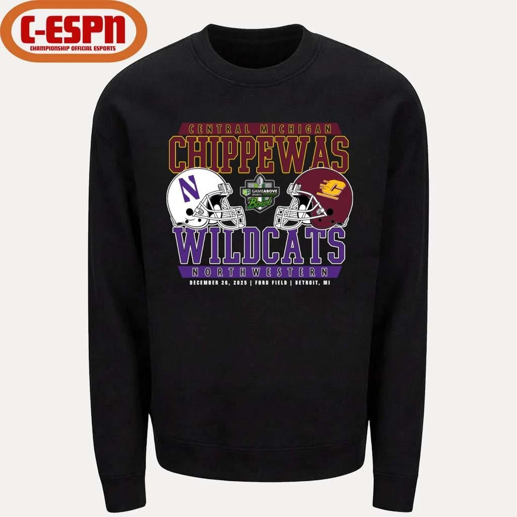 Official Central Michigan Vs Northwestern 2025 GameAbove Sports Bowl Dueling Helmets Shirt
