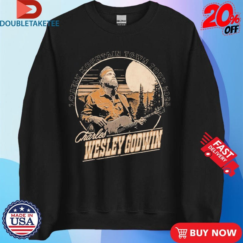 Official Charles Wesley Godwin Lonely Mountain Town Tour 2025 Guitar Shirts