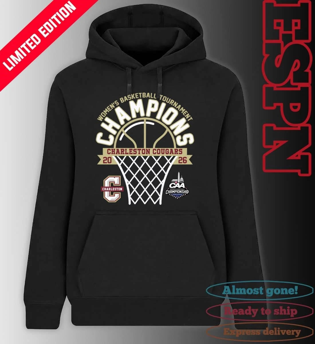Official Charleston Cougars 2026 Coastal Athletic Association Women’s Basketball Tournament Champions Shirt