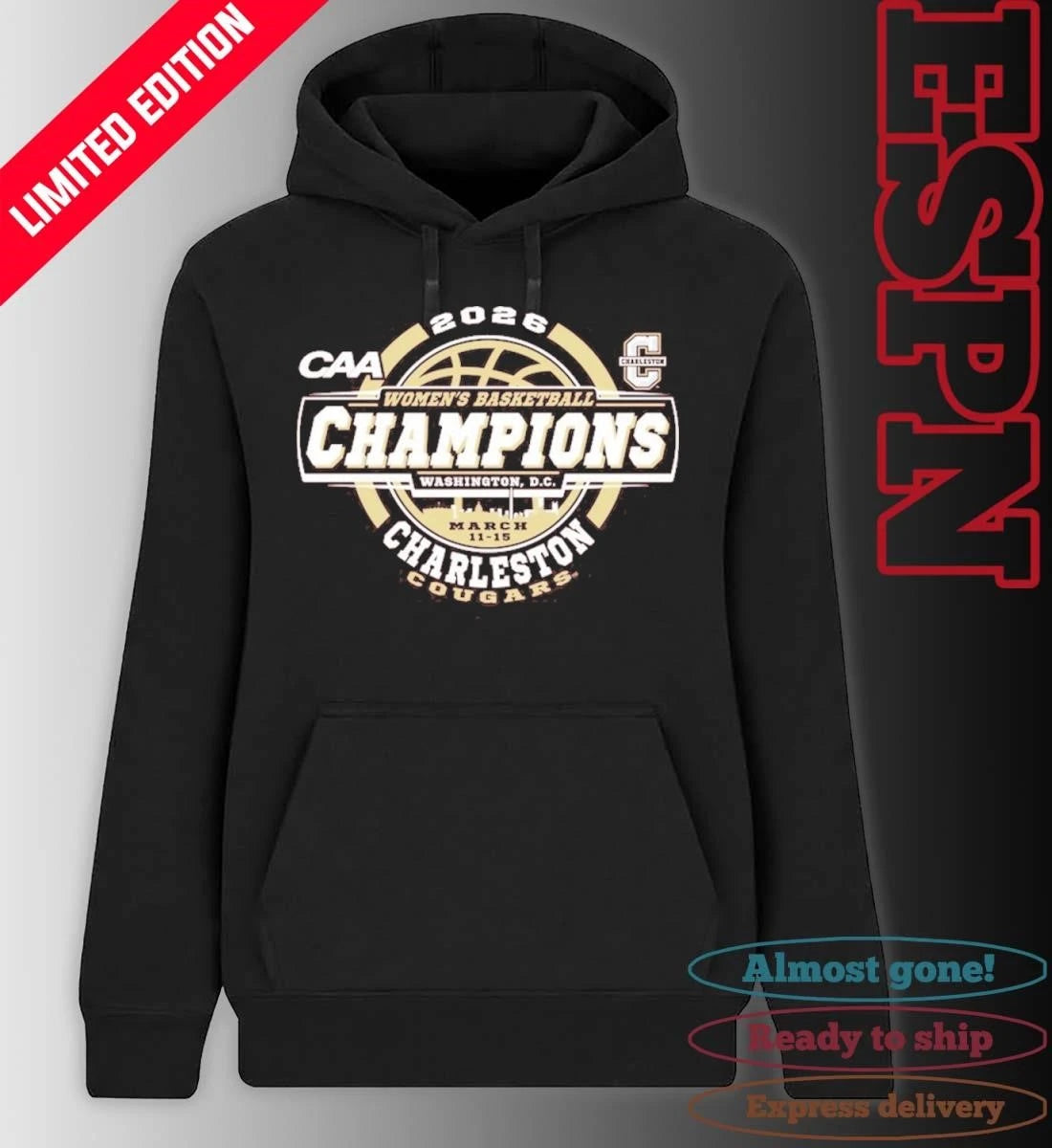 Official Charleston Cougars CAA Women’s Basketball Tournament Champions Official T-Shirt