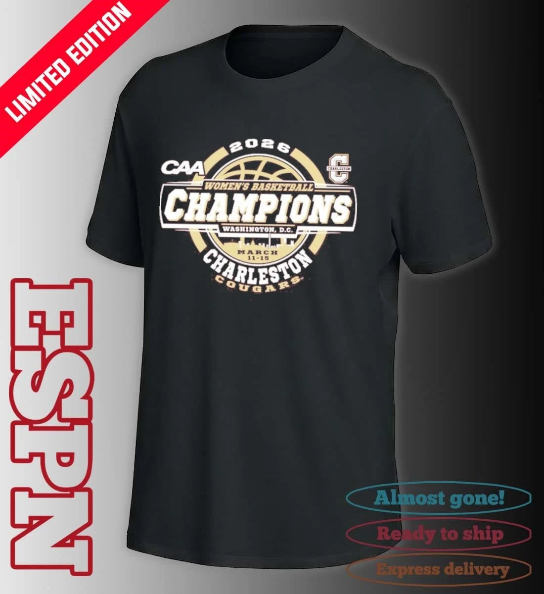 Official Charleston Cougars CAA Women’s Basketball Tournament Champions Official T-Shirt