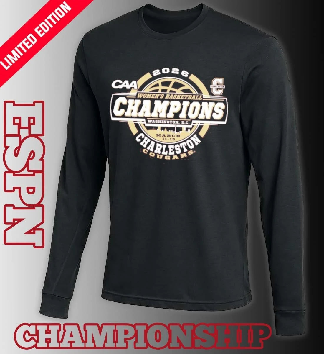 Official Charleston Cougars CAA Women’s Basketball Tournament Champions Official T-Shirt