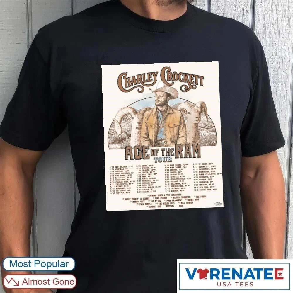 Official Charley Crockett Age Of The Ram Tour April 24 to October 2 2026 Poster T-Shirt