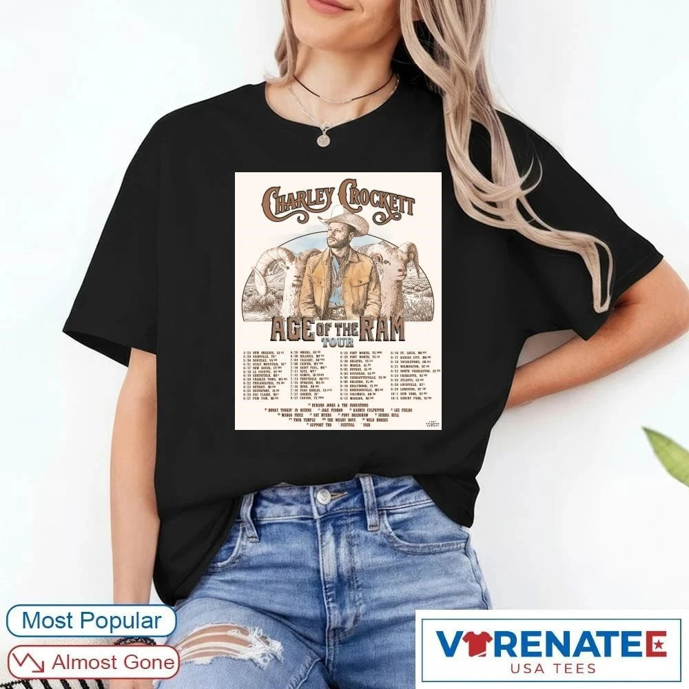 Official Charley Crockett Age Of The Ram Tour April 24 to October 2 2026 Poster T-Shirt