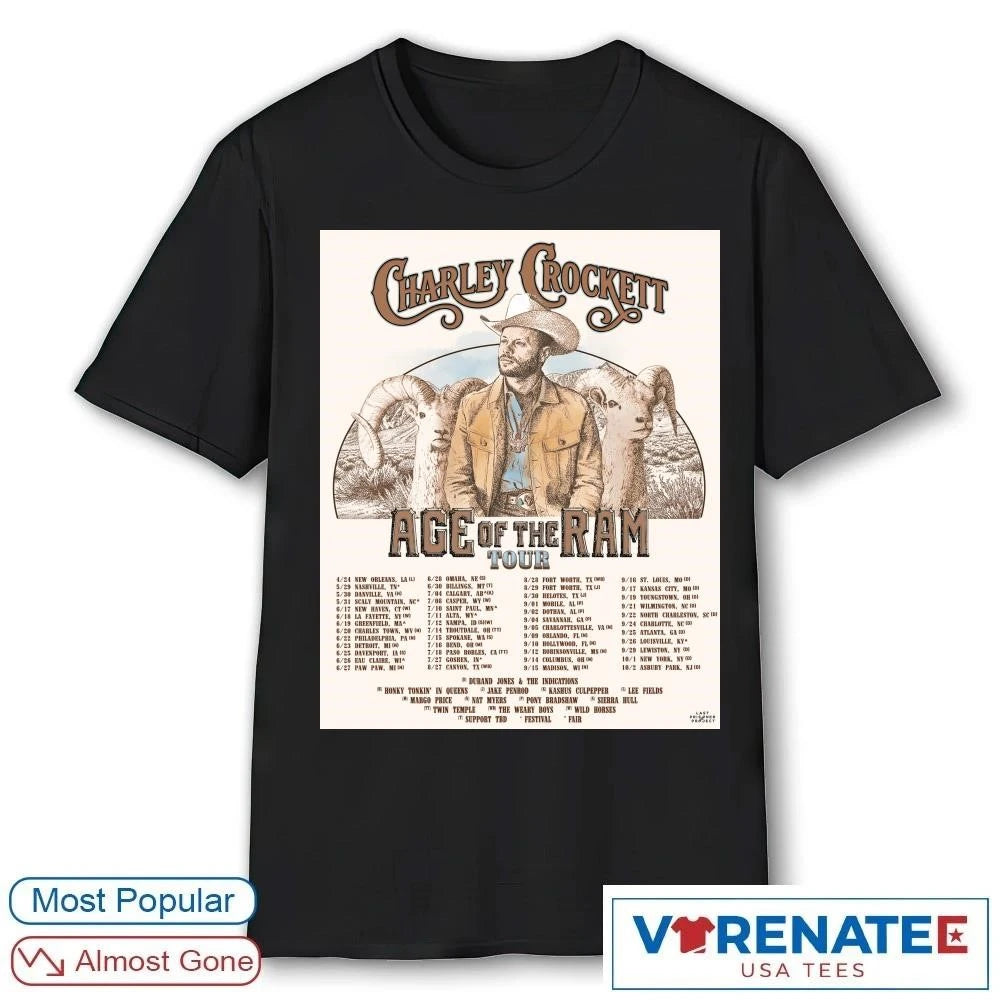 Official Charley Crockett Age Of The Ram Tour April 24 to October 2 2026 Poster T-Shirt