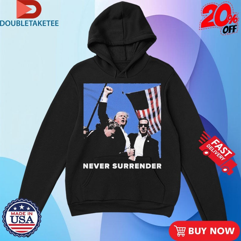Official Charlie Kirk Never Surrender Trump Fight Mugshot USA Flag T-shirts