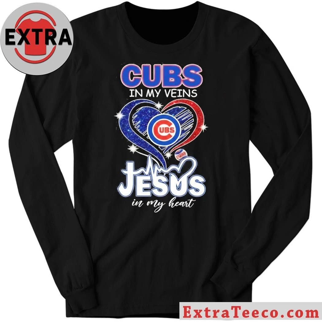 Official Chicago Cubs In My Veins Jesus In My Heart Logo T-Shirt