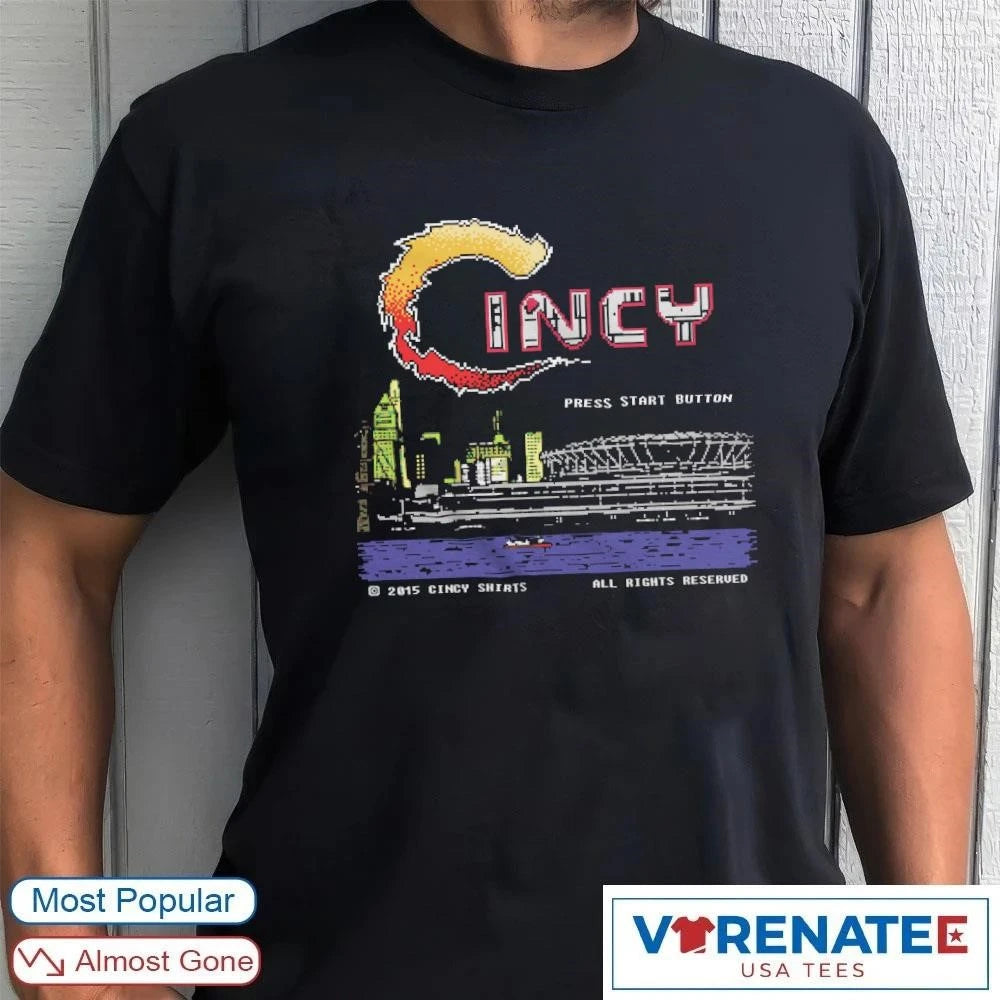 Official Cincy Contra Press Start Button All Rights Reserved T-Shirt