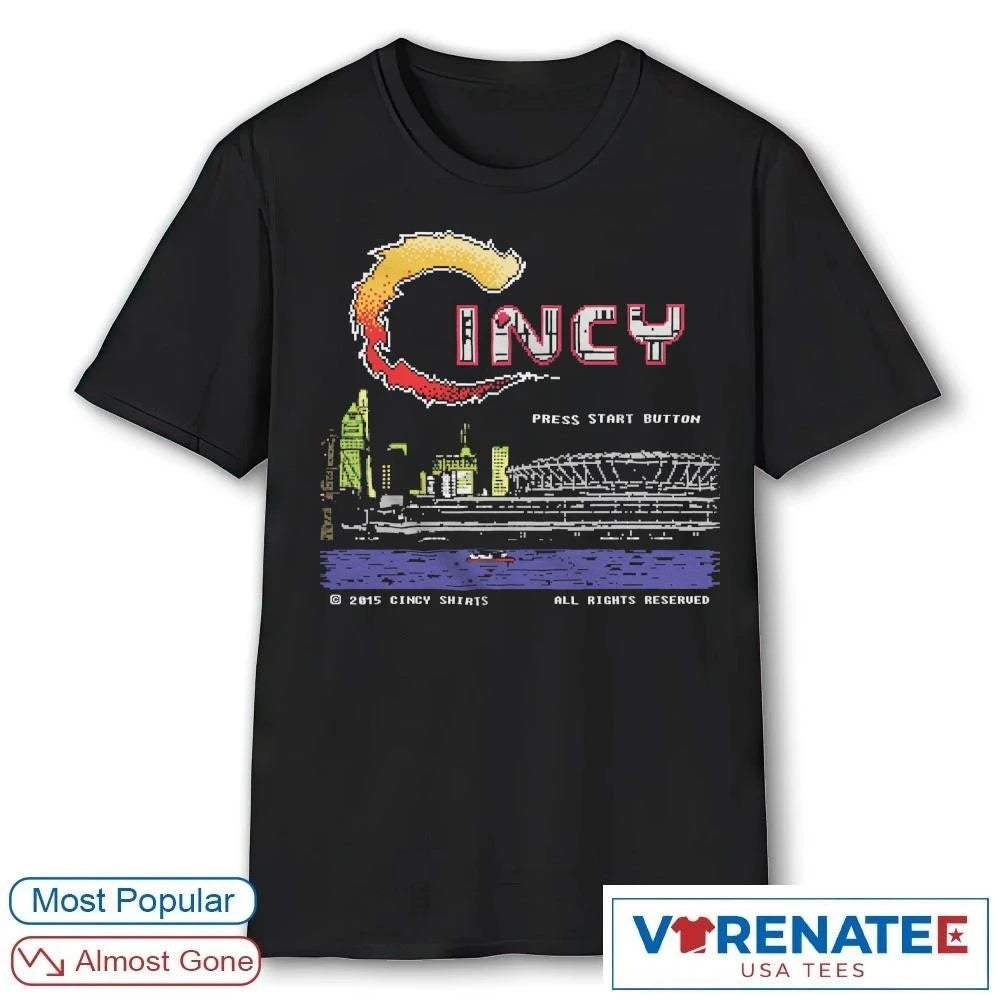 Official Cincy Contra Press Start Button All Rights Reserved T-Shirt