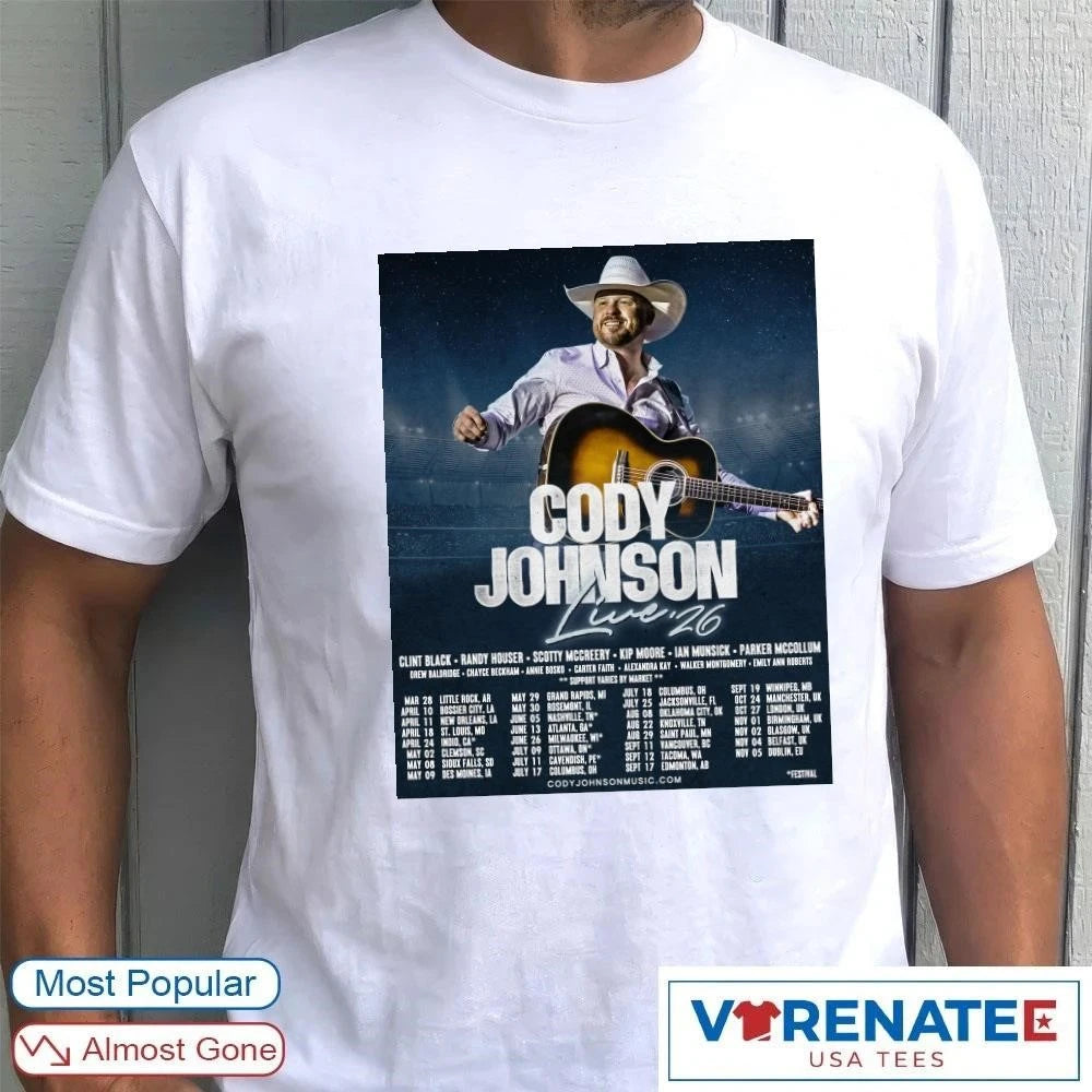 Official Cody Johnson’s Live 26 Tour Dates March 28 – November 5, 2026 US Canada UK Poster T-Shirt
