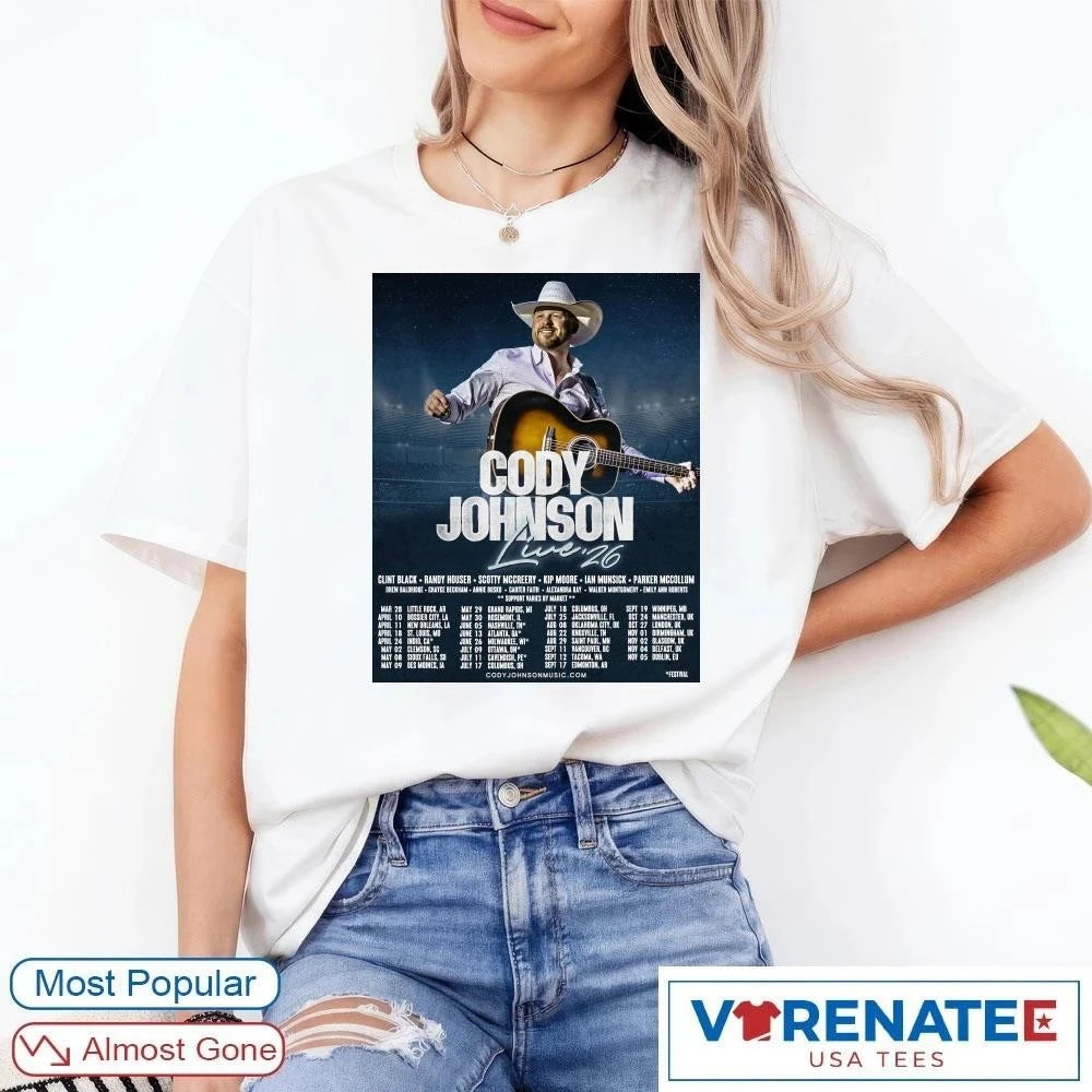 Official Cody Johnson’s Live 26 Tour Dates March 28 – November 5, 2026 US Canada UK Poster T-Shirt