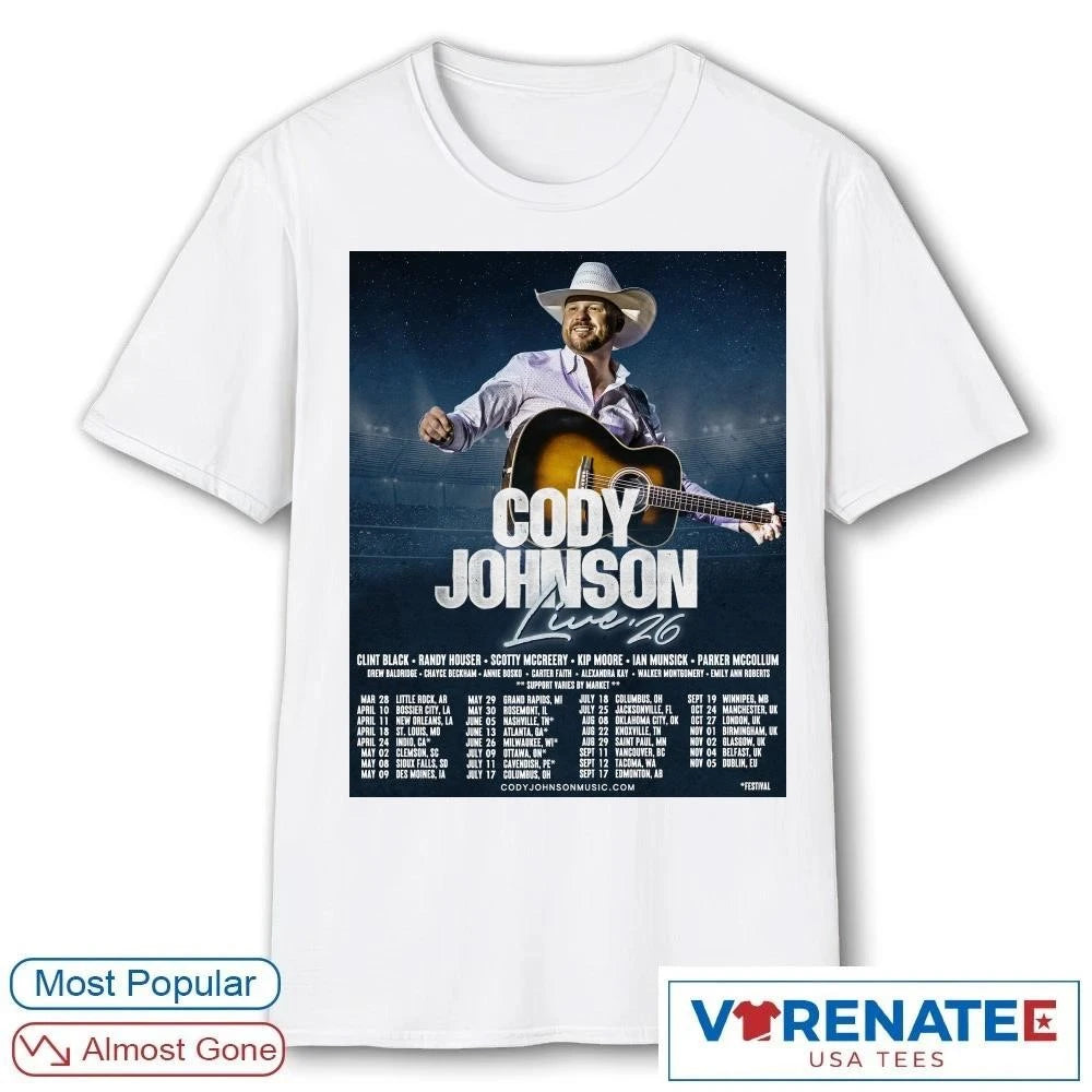 Official Cody Johnson’s Live 26 Tour Dates March 28 – November 5, 2026 US Canada UK Poster T-Shirt