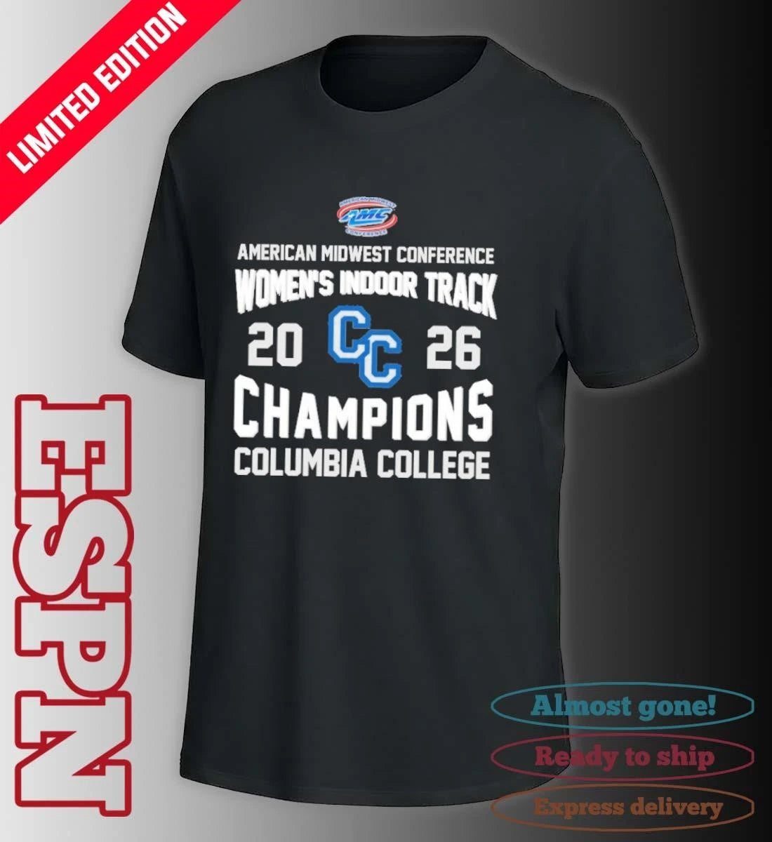 Official Columbia College 2026 AMC Women’s Indoor Track Champions Shirt