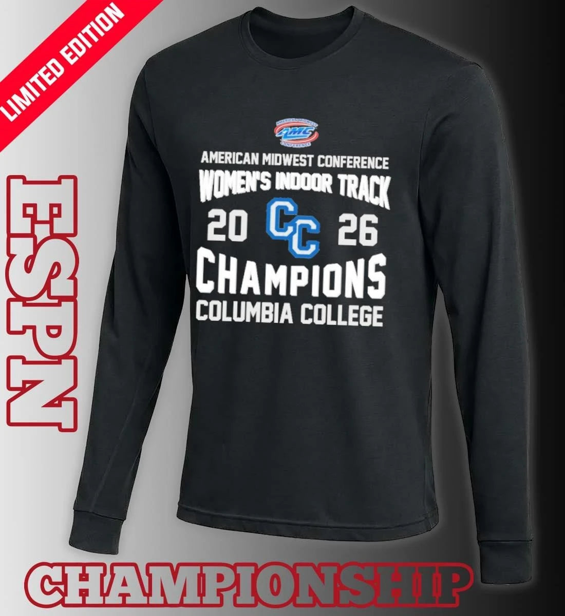 Official Columbia College 2026 AMC Women’s Indoor Track Champions Shirt