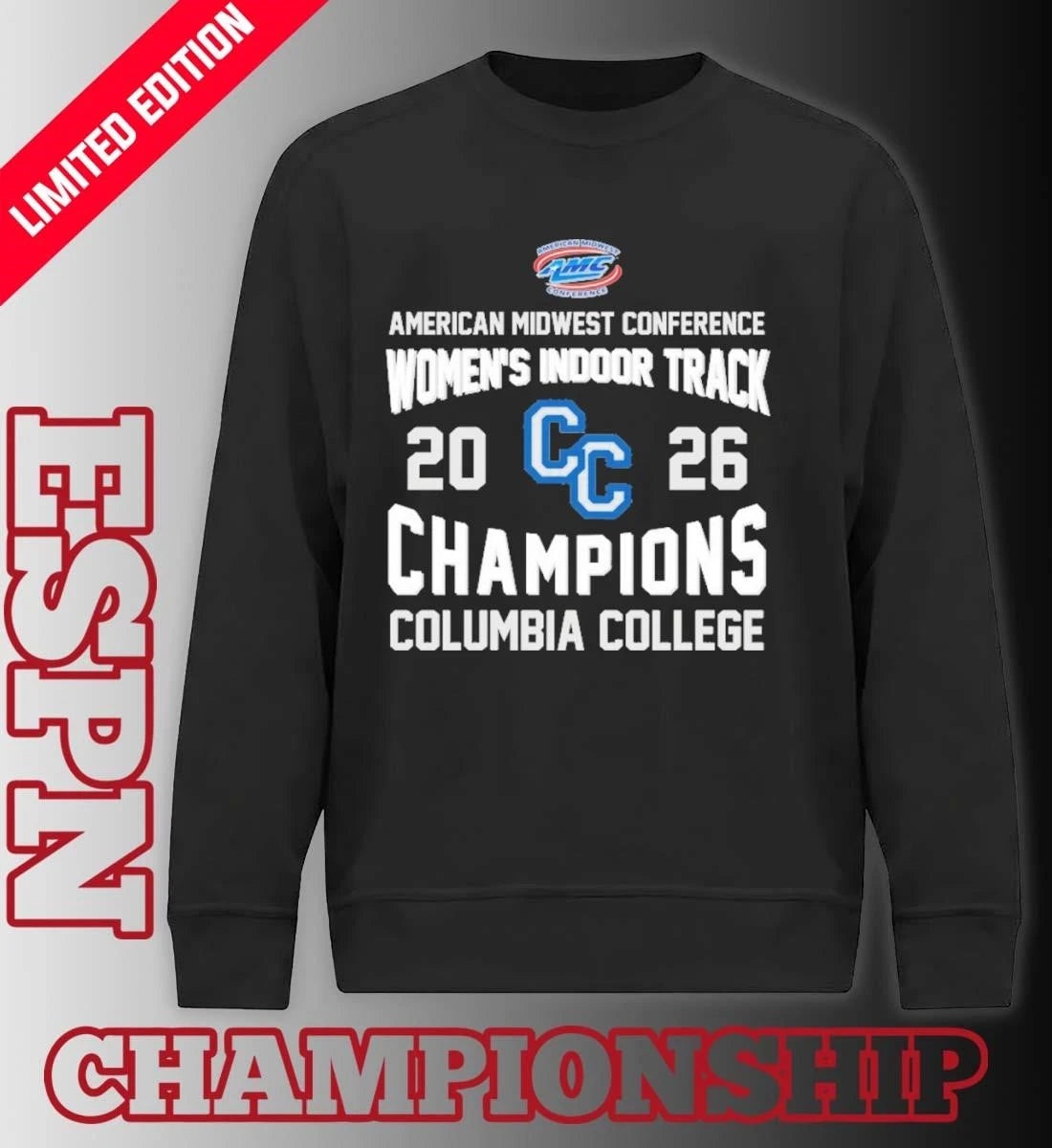 Official Columbia College 2026 AMC Women’s Indoor Track Champions Shirt