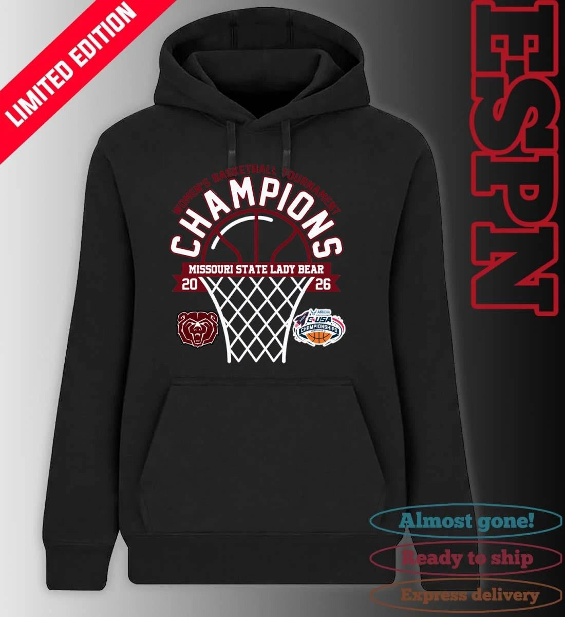 Official Conference USA Women’s Basketball Tournament Champions 2026 Missouri State Lady Bear T-Shirt