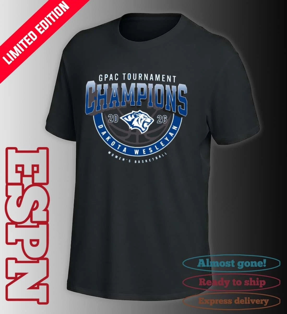 Official Dakota Wesleyan Tigers GPAC Women’s Basketball Tournament Champions Shirt