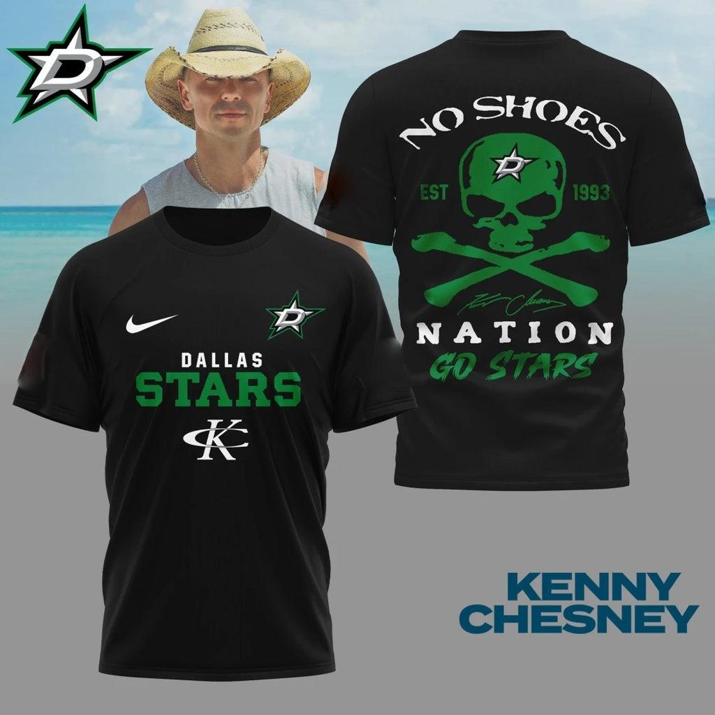 Official Dallas Stars NHL Kenny Chesney No Shoes Nation black t-shirt