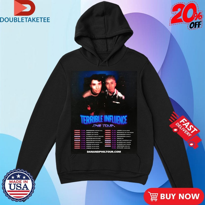 Official Daniel Howell And AmazingPhil Terrible Influence The Tour 2025 Dates Shirts