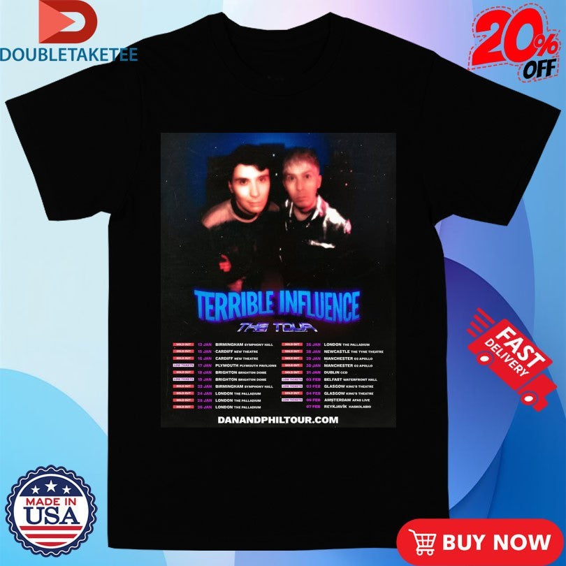Official Daniel Howell And AmazingPhil Terrible Influence The Tour 2025 Dates Shirts