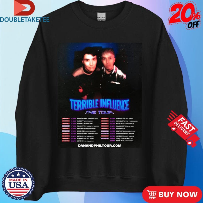 Official Daniel Howell And AmazingPhil Terrible Influence The Tour 2025 Dates Shirts