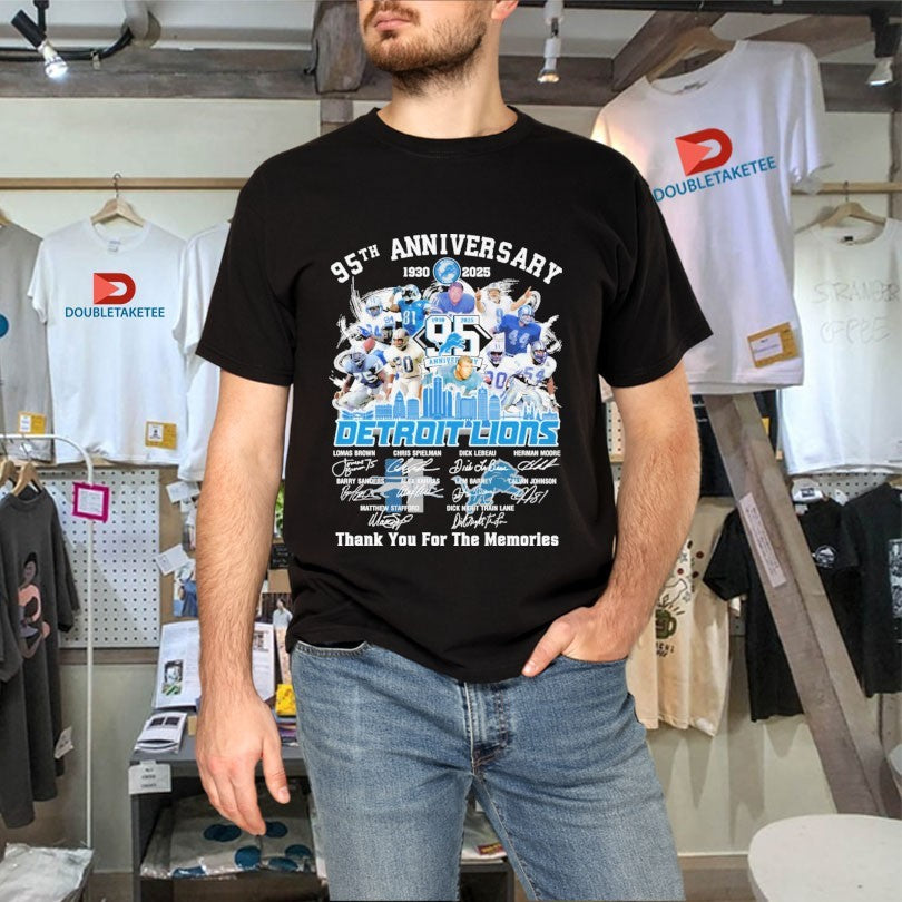 Official Detroit Lions 95th Anniversary 1930-2025 Thank You For The Memories Signatures Shirts