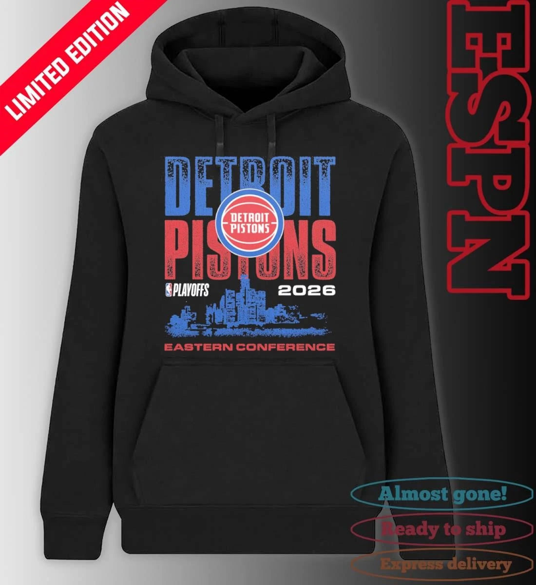 Official Detroit Pistons NBA Playoffs 2026 Skyline T-Shirt