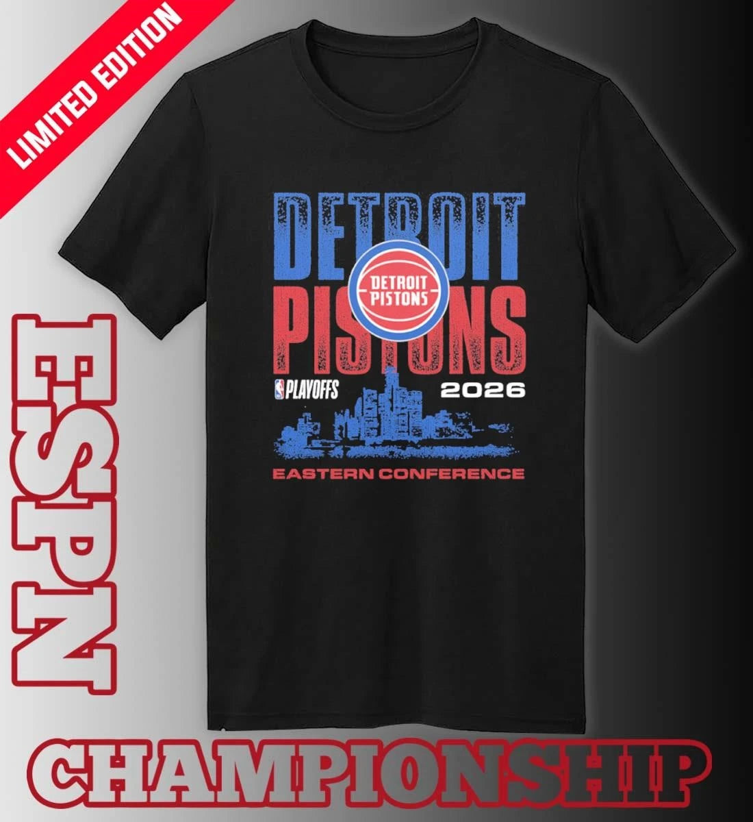 Official Detroit Pistons NBA Playoffs 2026 Skyline T-Shirt