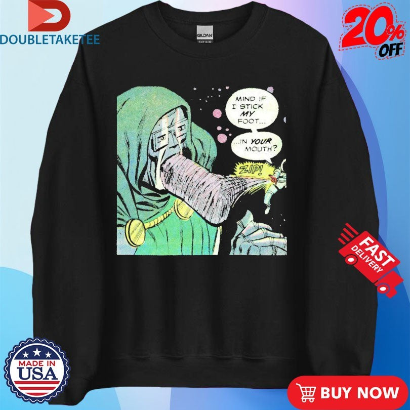 Official Doctor Doom Mind If I Stick My Foot In Mouth Zip Comic Shirts