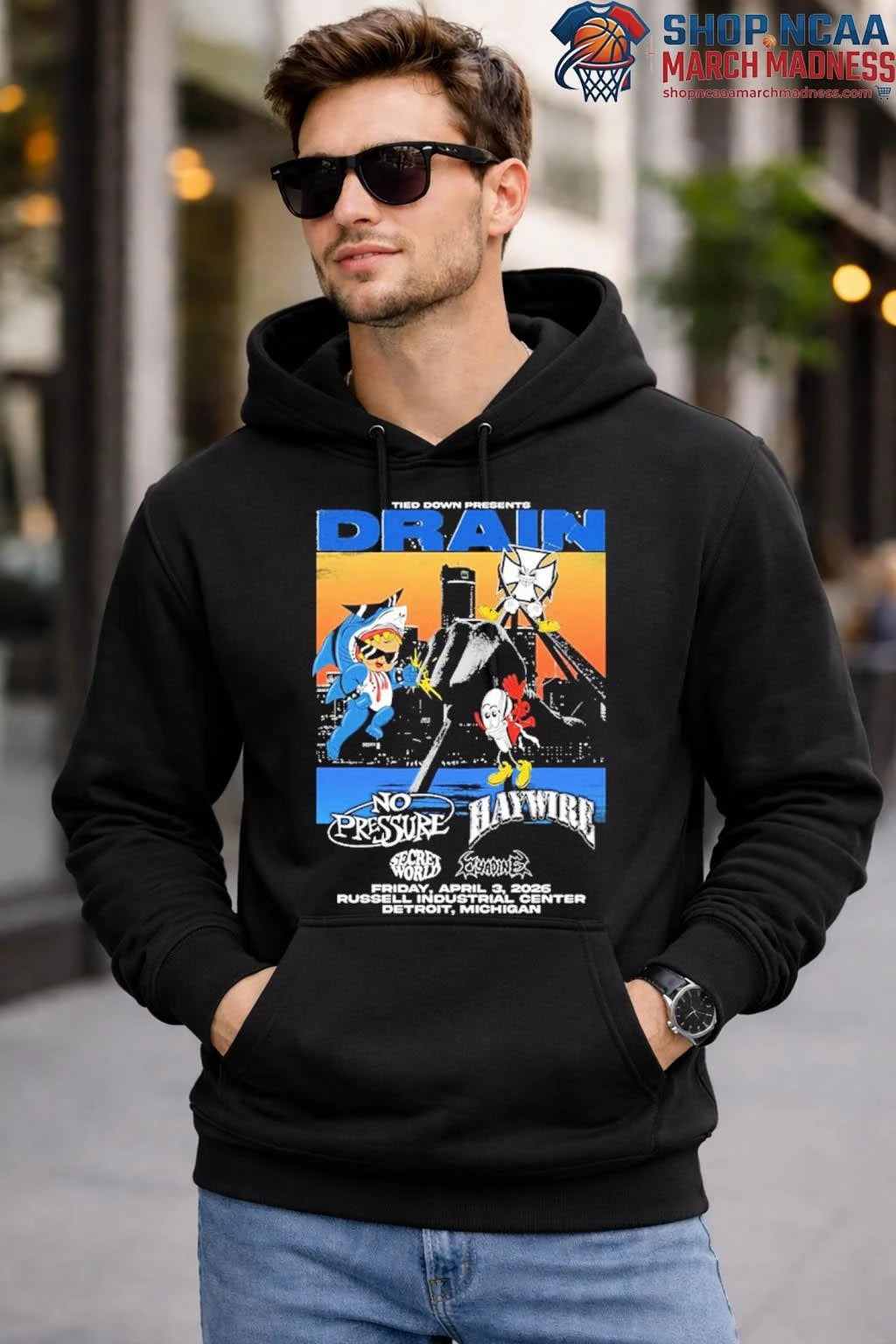 Official Drain Tied Down Presents At Russell Industrial Center On April 3 2025 Detroit Michigan Unisex T Shirt