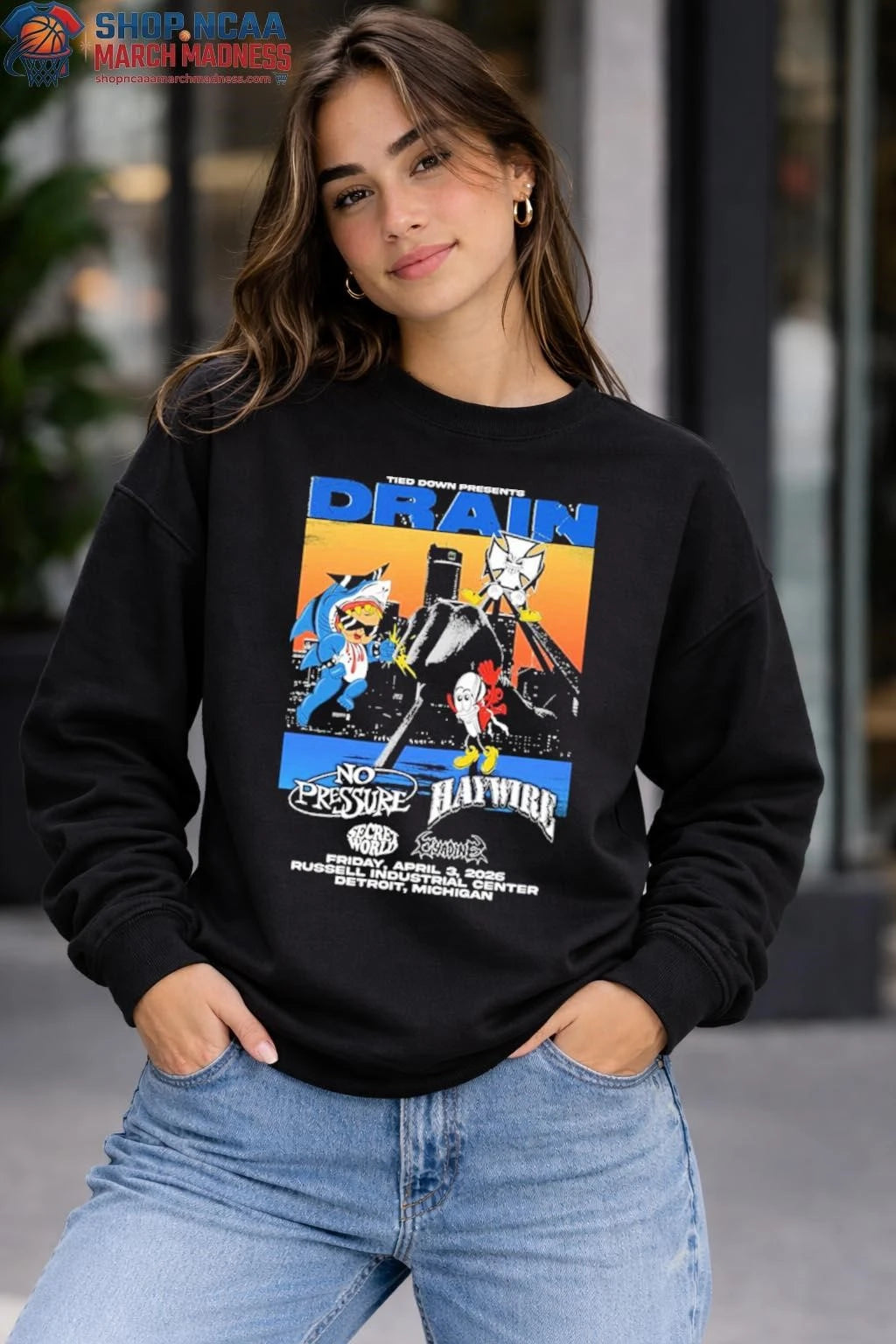 Official Drain Tied Down Presents At Russell Industrial Center On April 3 2025 Detroit Michigan Unisex T Shirt