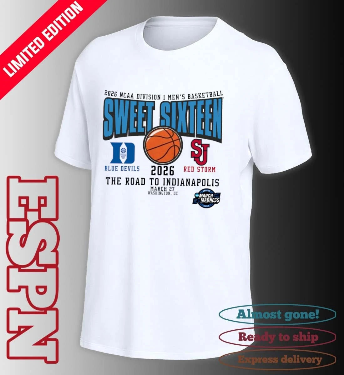 Official Duke Vs St John’s 2026 NCAA DI Men’s Basketball Tournament Sweet Sixteen T-Shirt
