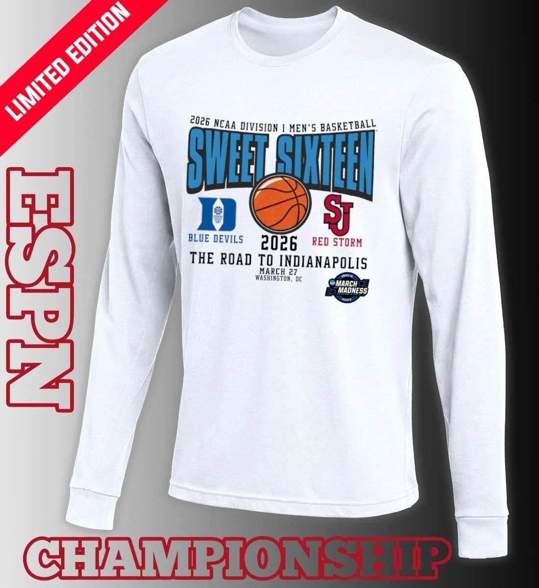 Official Duke Vs St John’s 2026 NCAA DI Men’s Basketball Tournament Sweet Sixteen T-Shirt