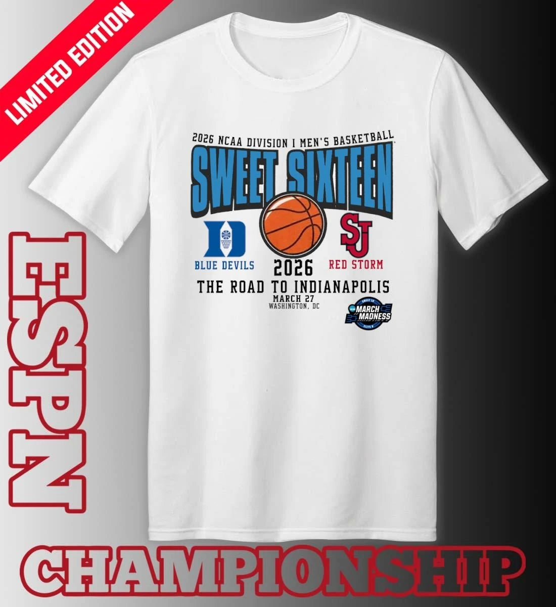 Official Duke Vs St John’s 2026 NCAA DI Men’s Basketball Tournament Sweet Sixteen T-Shirt
