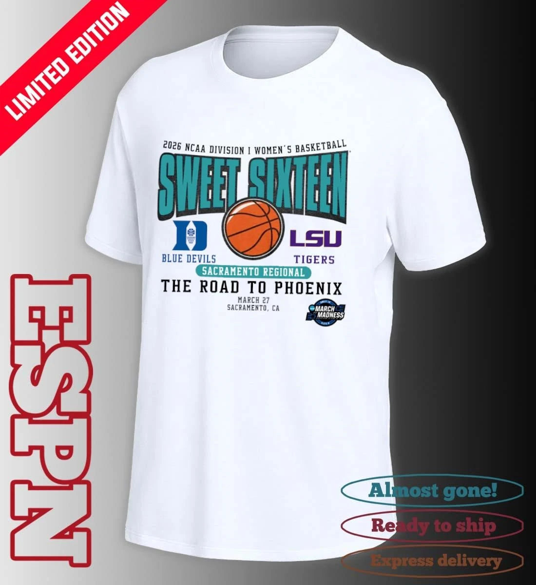 Official Duke vs LSU 2026 NCAA DI Women’s Basketball Sweet Sixteen T-Shirt