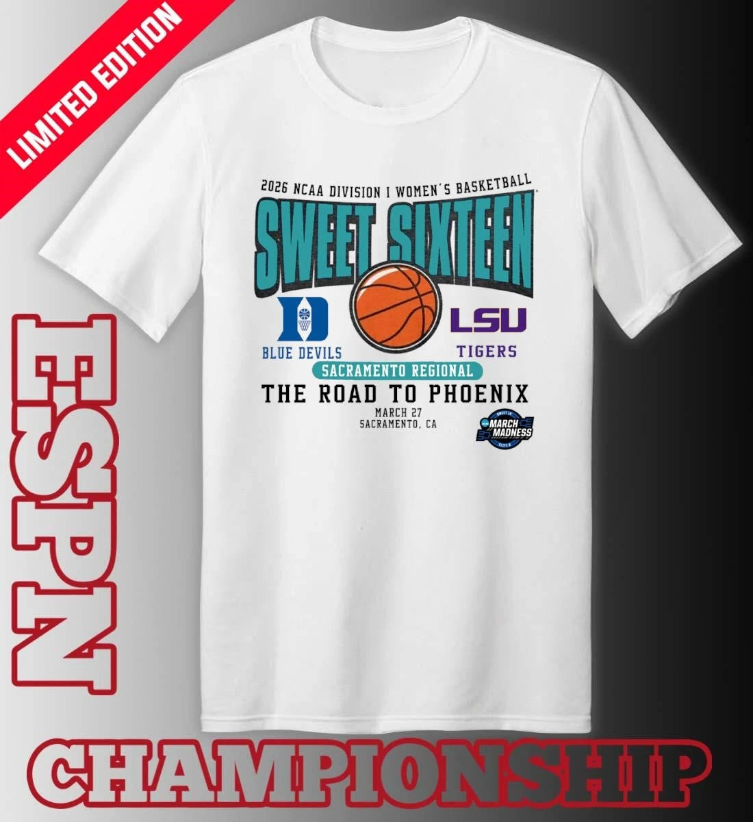 Official Duke vs LSU 2026 NCAA DI Women’s Basketball Sweet Sixteen T-Shirt