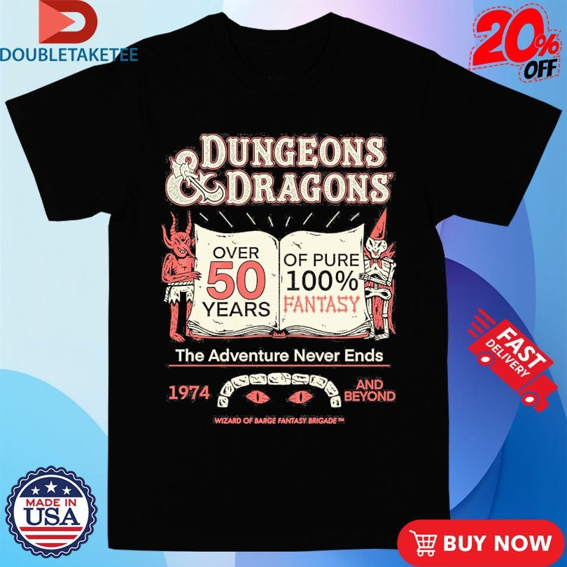 Official Dungeons And Dragons 50 Years Of Fantasy The Adventure Never Ends Wizard Of Barge Shirts
