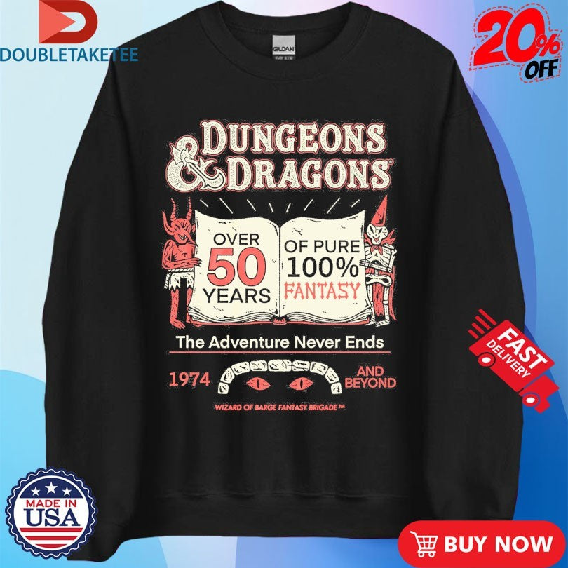 Official Dungeons And Dragons 50 Years Of Fantasy The Adventure Never Ends Wizard Of Barge Shirts