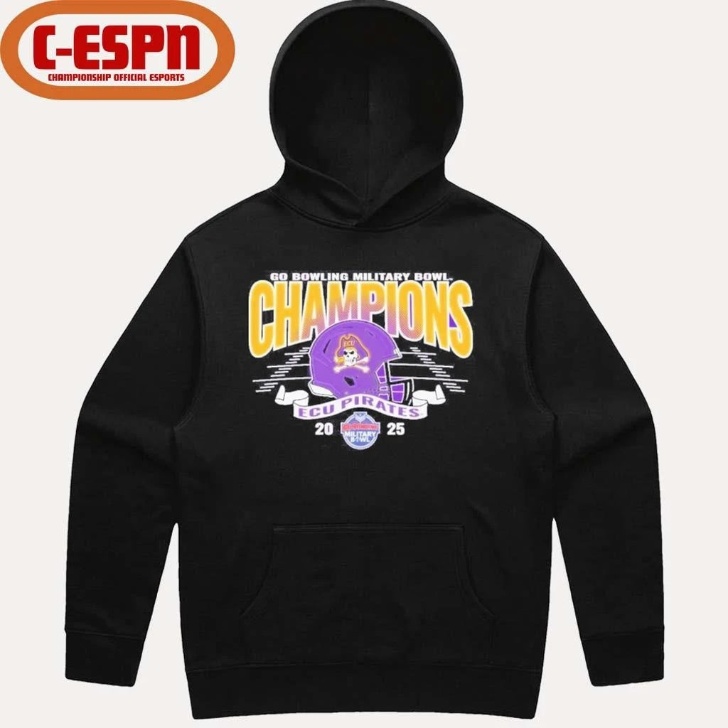 Official ECU Pirates 2025 Military Bowl Champions Helmet T-Shirt
